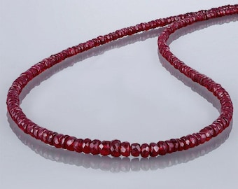 Natural Faceted Ruby Necklace, Faceted Gemstone Beads, July Birthstone, Beaded Handmade Gemstone Ruby Necklace, Faceted Roundel Ruby Beads