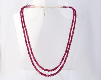 Natural Faceted Ruby Necklace, Faceted Gemstone Beads, July Birthstone, Beaded Handmade Gemstone Ruby Necklace, Faceted Roundel Ruby Beads
