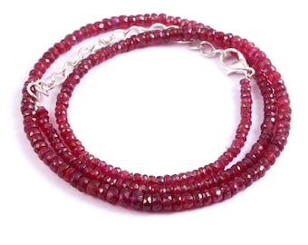 Natural Faceted Ruby Necklace, Faceted Gemstone Beads, July Birthstone, Beaded Handmade Gemstone Ruby Necklace, Faceted Roundel Ruby Beads