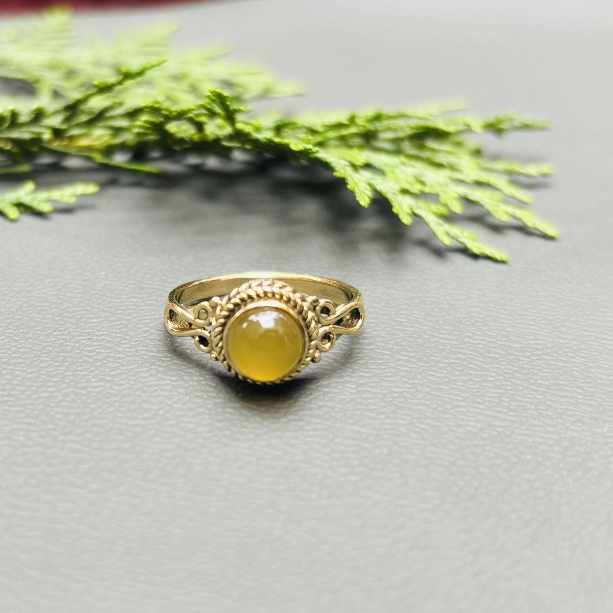 美しいラボで作られた黄色の翡翠のリング、925 スターリング シルバー
