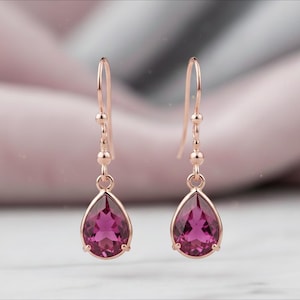Deep Pink Tourmaline Drops, Fuchsia Gemstone Earrings for Her, Bold Pink Dangle Earrings, Romantic Raspberry Jewelry, Pink Teardrop Earrings