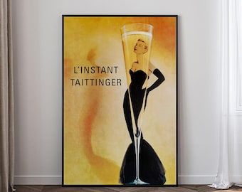 L'Instant Taittinger, Champagne Retro Poster, Funny Cat Poster, high-definition canvas poster,Film Fan Collectibles,Gift Poster,Frameless.