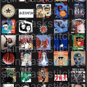 Pu&ograve; includere: Un collage di varie copertine di album e opere d'arte, con diversi stili e temi. Le immagini includono loghi di band, illustrazioni e fotografie, che mostrano una gamma di espressioni artistiche e generi musicali.