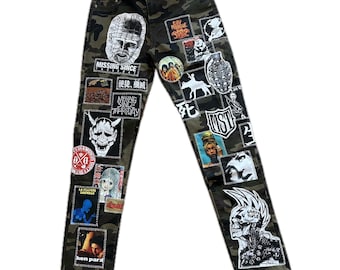 Custom Zillakami Sosmula MST Missing Since Thursday camo patched zipper jeans