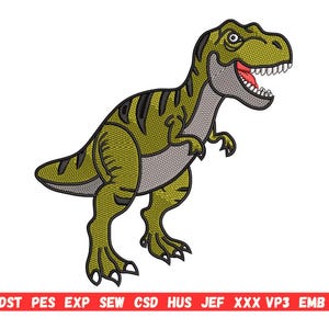 T-Rex Dinosaur Embroidery Design | Kids T-Shirt, Patches (PES File)