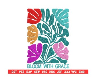 Diseño de bordado de flores Boho Bloom: Patrón PES para camiseta floral de primavera (descarga digital)