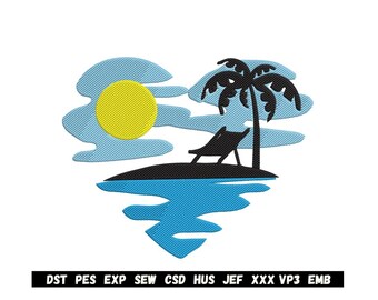 Beach Tree Embroidery Design: Tropical Summer PES File (5x7 inch)
