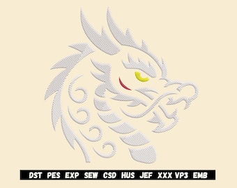 Diseño de bordado a máquina de cabeza de dragón / Serpiente mítica (archivo PES)
