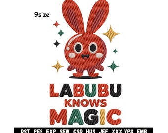 Diseño de bordado Labubu / Punto de criatura de dibujos animados linda