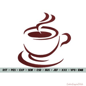 Minimalist Coffee Cup Embroidery Design: Kitchen Cafe Decor (DST, 9 Sizes)