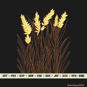Lentetarwestelen borduurontwerp: graanveld machineborduurbestand (direct downloaden)