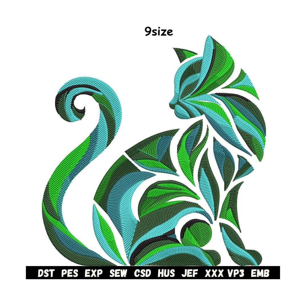 Artistic Rainbow Cat Machine Embroidery Design | 9 Sizes (instant ...