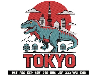Godzilla Embroidery Design | Tokyo City Monster Scene (Instant Download)
