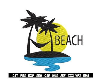 Beach Palm Tree Embroidery Design: Summer Vacation PES File