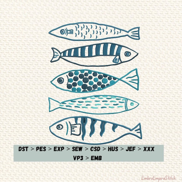 Sardines Fish Machine Embroidery Design: Summer Beach Theme (PES, DST, EXP & More Files)