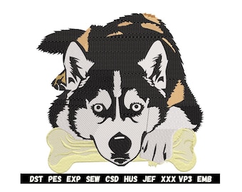 Siberian Husky Embroidery Design | Dog Pet Portrait (Instant Download)