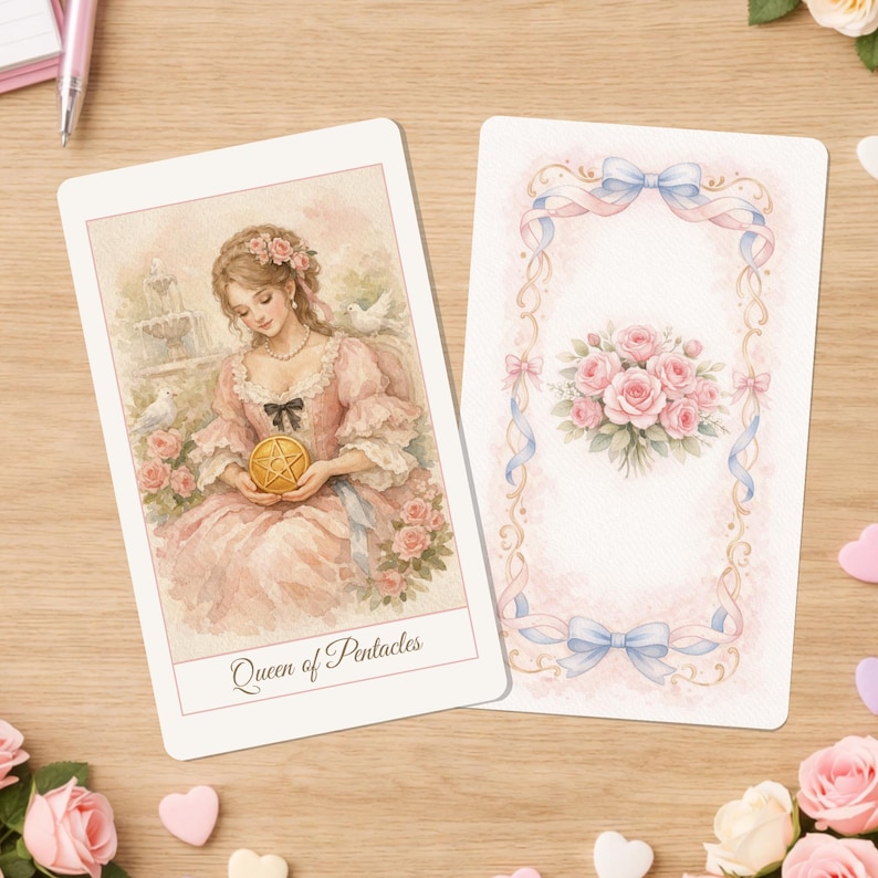 Blank Rococo Card Pink Coquette Tarot Card Deck, Rococo Divination Cards With Watercolor ...