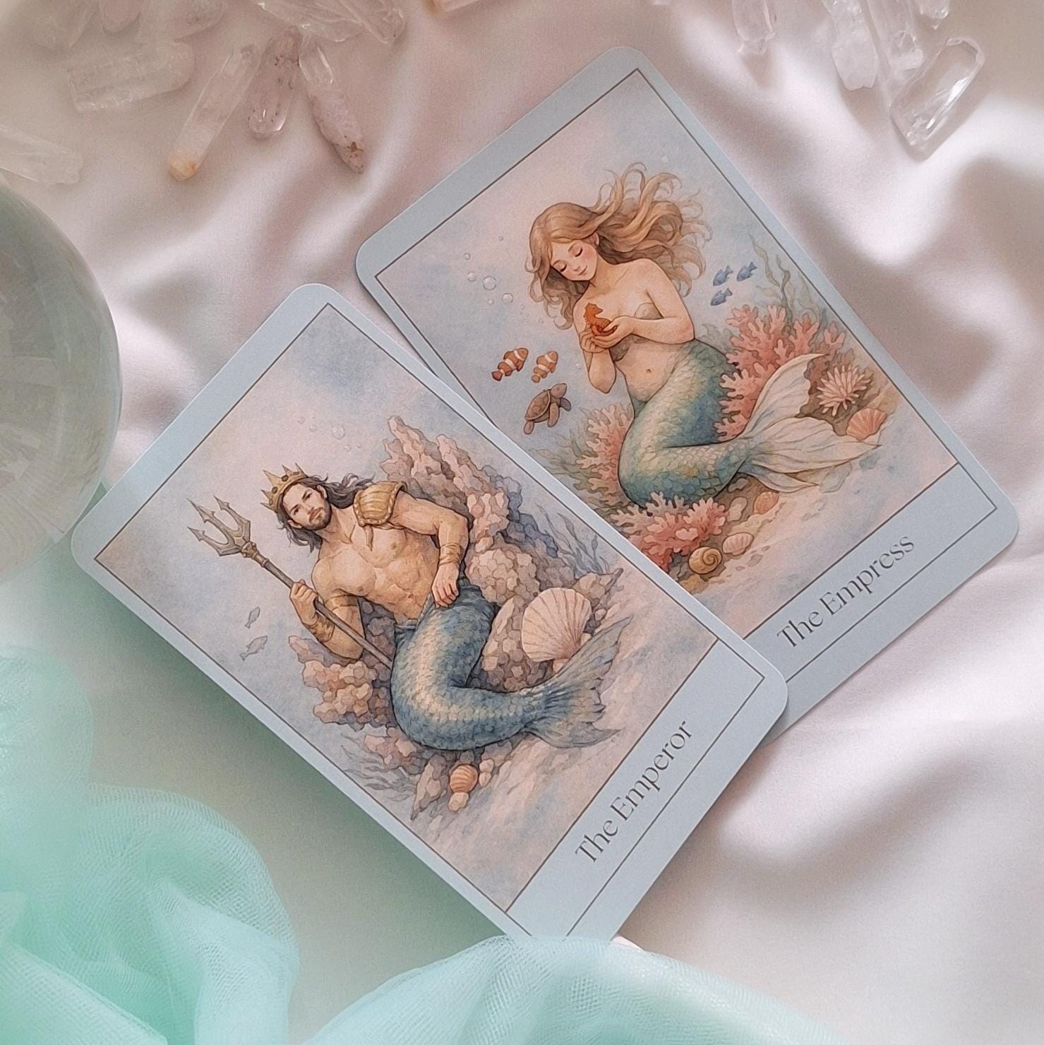 Mermaid Tarot Card Deck in Pastel Watercolor, Soft and Mystical Ocean ...