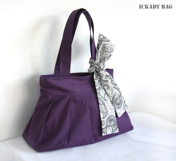 Items similar to Purple Tote Bag Handbag Shoulder Bag Canvas Tote
