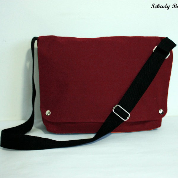 Maroon Red / Black / Grey Canvas Messenger with Laptop compartment or Choose Your Color