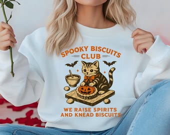 Club de Galletas Espeluznantes PNG, Lindo diseño de gato horneando para Halloween, Clipart de pastel de calabaza, Sublimación de frase divertida de otoño, Descarga PNG de 300 DPI