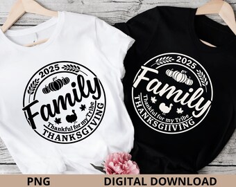 Ação de Graças em Família 2025 PNG, Grato pela Minha Tribo PNG, Design de Sublimação de Abóbora de Outono com Peru, Camiseta de Colheita de Outono para Imprimir