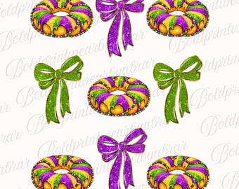 Mardi Gras PNG Design | Carnival Crown Bow Art | Purple Green Gold PNG | Festival Digital Download