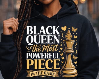 Reina Negra PNG / Diseño de Reina Poderosa de Ajedrez / Empoderamiento de la Mujer Negra / Arte de Ajedrez por Sublimación