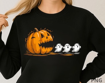Griezelig seizoen Halloween PNG: shirt Pumpkin Chasing Ghost, digitale download