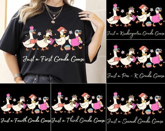 Paquete PNG de ganso de regreso a clases, diseño de camiseta para el primer día de clases de maestra coqueta, sublimación floral preppy, preescolar, 1.º, 2.º, 3.º y 4.º grado