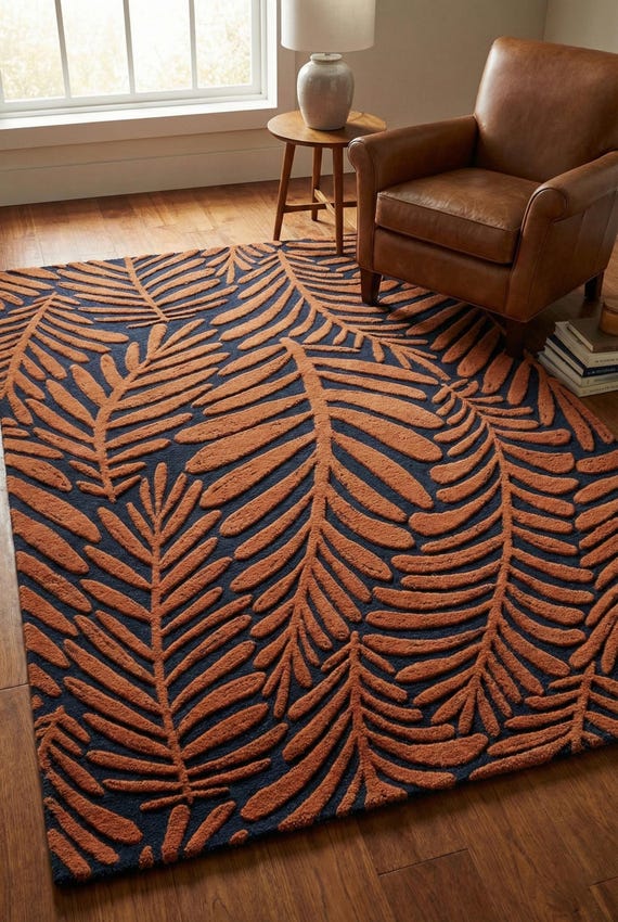 Modern Leaf Area Rug ,Wool Area Rug, Entryway Rug, Carpet For Bedroom Aesthetics, Living Room, Hall, Kitchen, Office, Custom Rugs