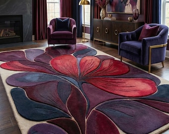 Luxury Floral Area Rug, Modern Carpet Handmade Area Carpet Rug for Living Room, Bedroom, Entryway Rug, Kids Rug, Hall, Kitchen, Custom Rugs