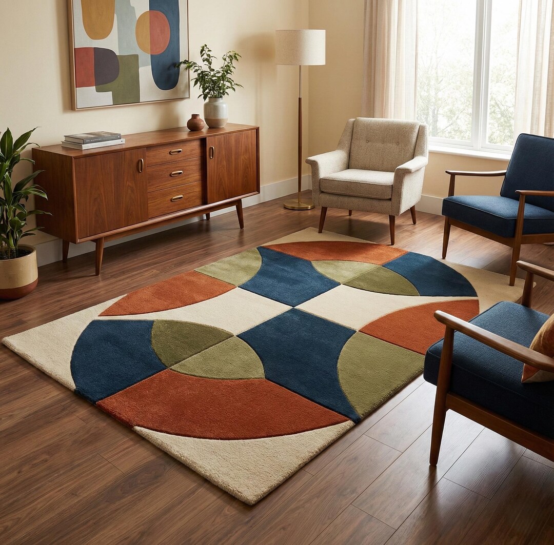 Jigsaw Abstract Block Pattern Rug Geometric Wool Area Rug, Retro Abstract Block Design - Etsy