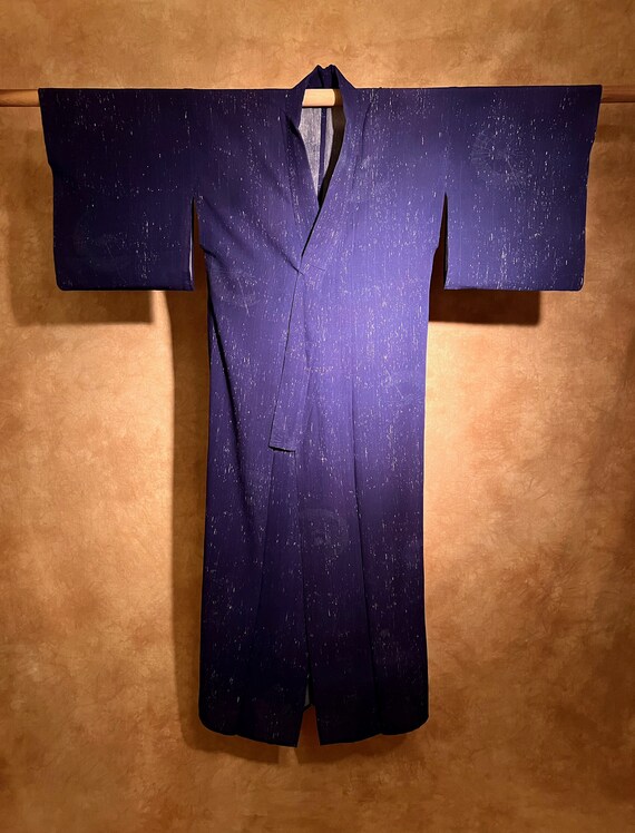 Antique Silk Chirimen Unlined Hitoe Kimono / Rain… - image 1