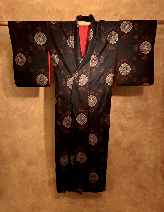 Antique Pure Silk Kimono Famous Oshima Tsumugi Mu… - image 5