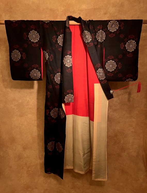Antique Pure Silk Kimono Famous Oshima Tsumugi Mu… - image 7