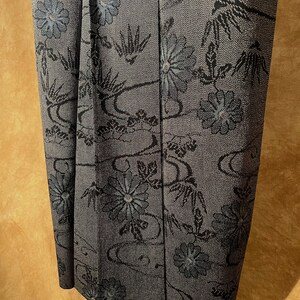 Vintage Unlined Tsumugi Silk Kimono / Flowing Water Flower Zen Cool / Good Condition image 3