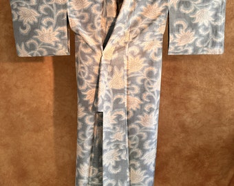 Vintage Pure Silk Unlined Kimono Tokamachi Pongee / Arabesque Classy Beautiful