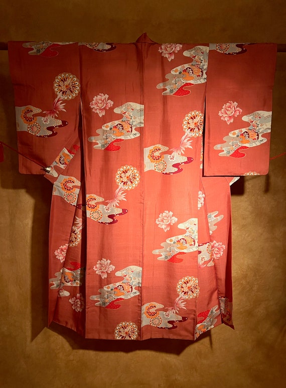 Antique Pure Silk Pongee Kimono / Delicate and Bea