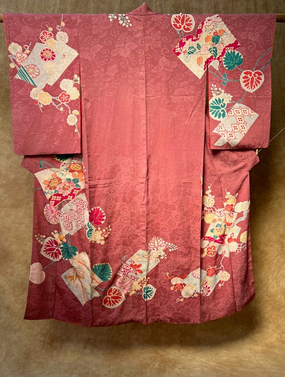 Antique Japanese Kimono / Monkinsha Silk / Cute an