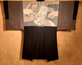 Antique Habutae Silk Five Crest Itsutsu-mon Haori Kimono Jacket / Treasure Ship Classic Design