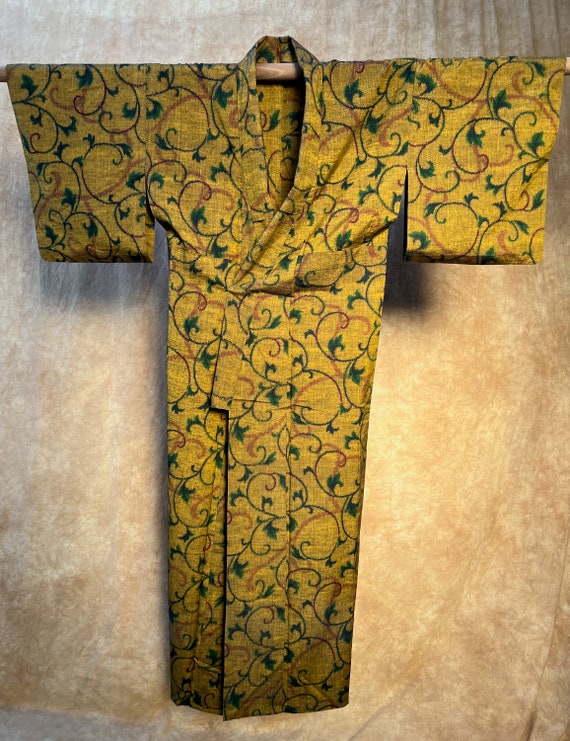 Vintage Japanese Pongee kimono / Nice design and … - image 5