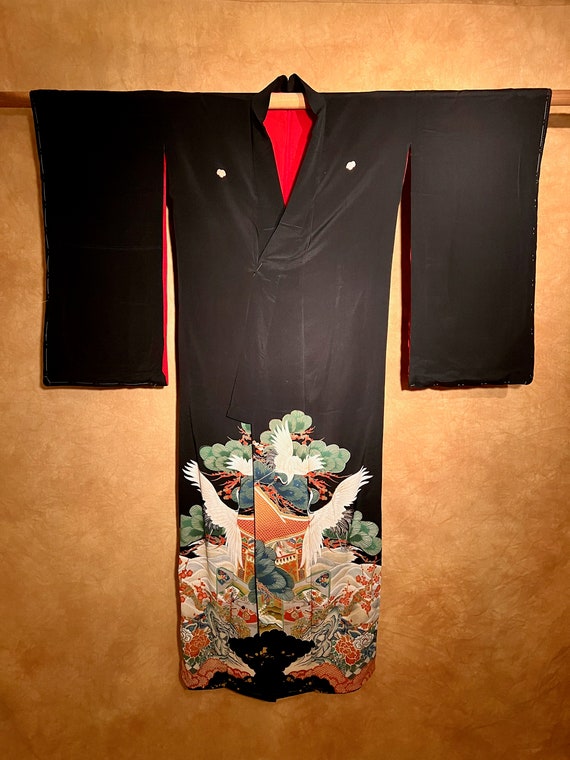 Antique Pure Silk Black Tomesode Kimono / Gorgeous