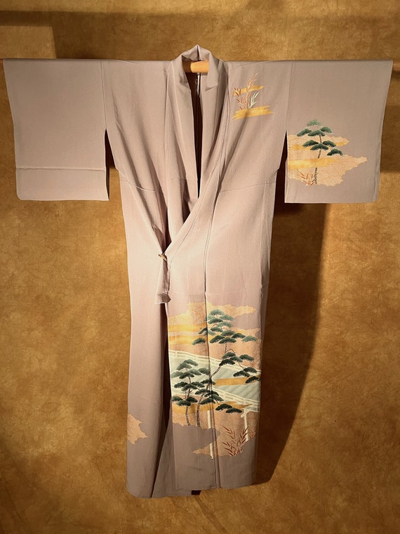 Antique Chirimen Silk Unlined Kimono / Good Qualit