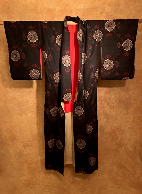Antique Pure Silk Kimono Famous Oshima Tsumugi Mud