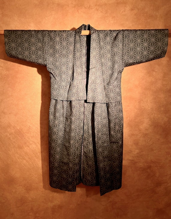 Vintage Pure Silk Pongee Hemp Leaf Unlined Kimono 