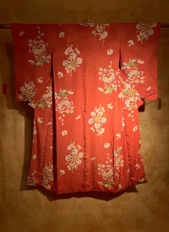 Antique Pure Silk Mon-Kinsha Kimono / So Adorable