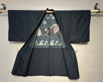 Antique Haori Kimono Jacket / Highest Quality Pure Silk Habutae / Unique Design!