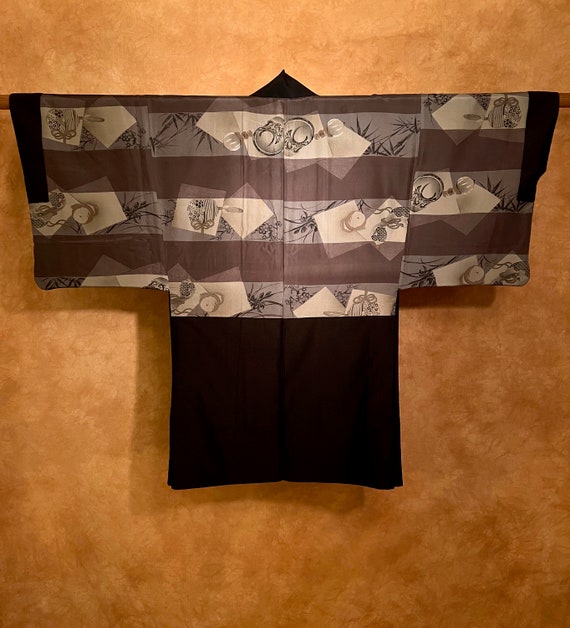 Antique Silk Tsumugi Haori Kimono Jacket / Reversi