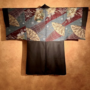 Antique Pure Silk Haori Kimono Jacket Unique Design